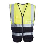 Blackrock Yellow & Black Premium Hi Vis Vest With Pockets, ID Pouch & Key Loop, Mens Womens Reflective High Vis Vests With Secure Zip, Safety Vest Security Clothing, Fully EN Certified - Size Large