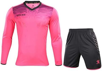 KELME Soccer Goalkeeper Jersey Uniform Kit - Mens Padded Football Goalie Jersey - Padded Shirt, Shorts and Socks Kids and Adult Sizes, Pink (No Socks), X-Large
