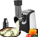 Professional Salad Maker Electric Slicer/Shredder with One-Touch Control and 4 Free Attachments for fruits, vegetables, and cheeses (Black&Silver)