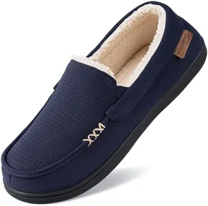 HomeTop Men's Classic Moccasin Slippers Comfy Memory Foam Indoor House Shoes Navy,12 US