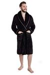 CityComfort Dressing Gown Mens Fleece Hooded Dressing Gowns (L, Black)