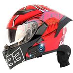 BDTOT Motorcycle Helmet Modular Bluetooth with Tail ECE/DOT Approved Full Face Double-Layer Sun Visor Removable Inner Lining Male and Female Adult for Automatic Answering Free hood, M=57~58CM