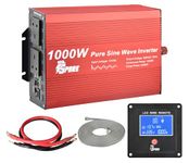 SPARK Pure Sine Wave 1000W Car Power Inverter DC 12V to AC 230V 240V Voltage Converter with LCD REMOTE display