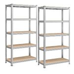 SONGMICS 5-Tier Heavy-Duty Shelving Units, Set of 2 Steel Shelving Units for Storage, Boltless Assembly, for Garage, Shed, Load Capacity 875 kg, 40 x 90 x 180 cm, Silver GLR040E02