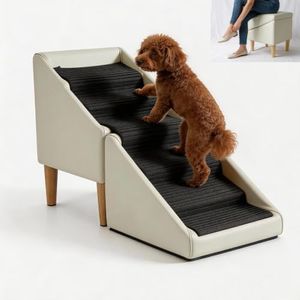 Foldable cat Dog Stair Step ramp 22in H for high Bed Furniture, Beige
