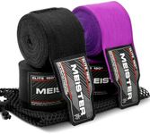 Meister Elite 180" Premium Adult Hand Wraps for MMA & Boxing - 2 Pair Pack w/Mesh Bag - Black/Royal Purple