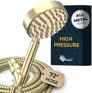 HammerHead Showers® ALL METAL Handheld Shower Head with Hose and Brass Holder - POLISHED BRASS - 2.5 GPM High Pressure Shower Heads with Adjustable Shower Wand Bracket - 6ft Flexible Extension