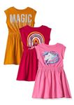 T2F Girl's Cotton A-Line Knee-Length Casual Dress (DRZ3P03_Fusia+Pink+Mustard_3-4 Years)