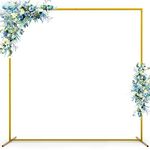 Wedding Arch Backdrop Stand, 6.6x6.6 FT Gold Wedding Arches for Ceremony Square Metal Balloon Arch Stand Garden Arbor Frame for Wedding Birthday Party Baby Shower Photo Booth Background Decoration