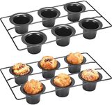 Shellwei 2 Pcs 12 Cups Nonstick Popover Pan Muffin Cupcake Pan Pudding Pan Bakeware for Oven Baking, Frittatas, Muffins, Quiches, Pudding Cakes(Black,2 Pcs)