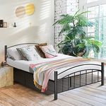 COSTWAY Single/Double Metal Bed Frame, 3FT/4FT6/5FT Platform Bed with Headboard, Footboard and Underbed Storage Space, Slat Support Bedstead Base Mattress Foundation, No Box Spring Needed (Full Size)