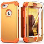 IDweel for iPhone 6S Case, for iPhone 6 Case with Screen Protector(Tempered Glass),3 in 1 Shock Absorption Heavy Duty Hard PC Covers Soft Silicone Full Body Protective Case,Sundial Yellow/Orange