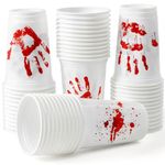 JOYIN 50PCS Halloween Cups Disposable, Plastic Cups bulk, Party Favors, 12oz Blood Print Designs for Party Supplies, Halloween Cups for Kids Party Decoration, Coffee, Juice Beverages Drinkware