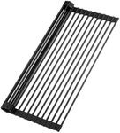 Zulay 20.5" x 13" Roll Up Drying Rack - Silicone-Coated Stainless Steel Over Sink Dish Drying Rack - Multipurpose Foldable Sink Rack for Kitchen Counter - Non-Slip, Heavy-Duty Drying Rack (Black)