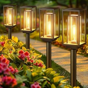 WdtPro Solar Pathway Lights Outdoor, 2X Bigger & Brighter Solar Lights Outdoor Waterproof, Over 12 Hours Double-Layer Solar Garden Lights, Auto On/Off Solar Lights for Outside Yard Walkway Driveway