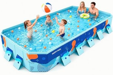 Nuwani 10 FT Non-Inflatable Foldable Pool, Reinforced Panel Support, 4-Layer Anti-Puncture Material, Dual Drain, Outdoor Water Play Pool for Family Kids Pets Backyard Slide Combo Use