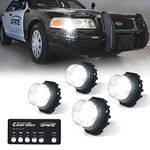 Xprite 4PCS LED Hideaway Strobe Lights Kit - White, 20 Flash Modes, Control Panel Included, Ideal for Emergency Vehicles, Trucks, Cars, Headlights, Taillights & Fog Lights, Hazard Warning