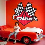 AdesiivoStudio Race to the Finish Personalized Wall Decal with Checkered Flags - Custom Racing Wall Art for Home Decor, Room Decor, Wall Decor, Ideal for Kids Room, Perfect for Little Racers