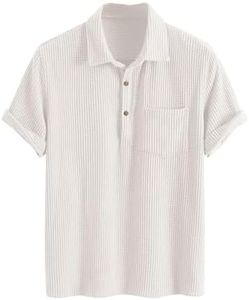 ZAFUL Men Casual Shirt Solid Color Texture Button Up Corduroy Shirt Henley Tops White M