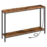 HOOBRO 47.2” Console Table with Power Outlets and USB Ports, Narrow Entryway Table with Charging Station, Sofa Table Behind Couch, for Entryway, Hallway, Foyer, Rustic Brown BF201XG01G1