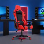ROSE® Up Gamer Multi-Functional Footrest Ergonomic Gaming Chair with Lumbar Support | Adjustable Back Rest | Fixed Arm Rest | Office/Work from Home | Ergonomic High Back Chair (Red & Black)