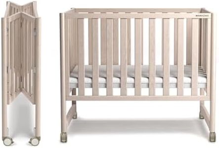 MAMAZING EvoNook 6-in-1 Convertible Mini Crib, 100% New Zealand Wood, 4 Adjustable Mattress Heights, Crib with Mattress, Washed Natural