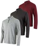 Real Essentials Mens Quarter 1/4 Zip Pullover Men Sweatshirt Long Sleeve Shirts 1/2 Athletic Fishing Dry Fit Shirt Gym Running Compression Golf Half Top Workout Sweatshirts, Set 3, L, Pack of 3