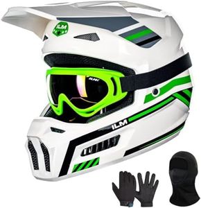 ILM Youth Dirt Bike Helmets Kids ATV Helmet Motorcross BMX Off Road Motorbike with Goggles Gloves Mask DOT Model MT601Y (Spacewalk Green, Youth-Medium)