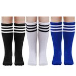 Dxhycc 3 Pairs Stripes Knee High Tube Socks Kids Soccer Socks School Cotton Uniform Sports Socks for Toddler Girls and Boys