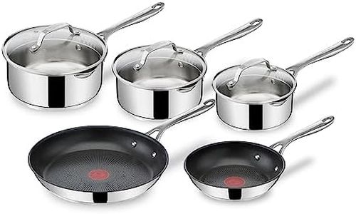 Tefal Jamie Oliver Cook's Direct, 5 Pieces Non-Stick Stainless Steel Pots & Pans Set, 16&18&20cm Saucepans with lids, 20&28 cm Frying Pans, Induction Hob Compatible, E304S544