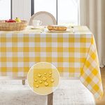 Softalker Gingham Checkered Rectangle Tablecloth - Waterproof Buffalo Plaid Table Cloth Stain Resistant Washable Table Cover for Picnic/Camping/Outdoor - Yellow and White, 60 x 84 Inch