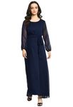 VESFRITA Navy Blue Colour Gerogett Dress with Belt Georgette Western Solid Long Gown Dress for Women, for Ladies-Multi Sizes, (Navy Blue) (XS)