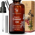 THE OGANICS Organic Castor Oil, 100% Pure, Natural and Cold Pressed, Promotes Eyebrow and Eyelash Growth, Vegan| Glass Bottle+Pipette+2 Sets Brow and Eyeliner Brush (50 ML)…