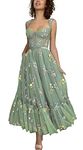 Puffy Sleeve Prom Dresses Flower Embroidery Tulle Backless A-line Lace Formal Evening Party Gown for Women, 01-tea Length-dark Green, 6