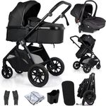 For Your Little One Cruise 3-in-1 Travel System with i-Size Car Seat, Stroller, 13kg Pram, Height Adjustable Handle, Pram, Newborn 0-4 Years Free Raincover and Cupholder (Eclipse Black)