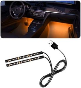 povtii Car LED Strip Light, 24 LED RGB Auto Under Dash Interior Atmosphere Lights, USB Vehicle Decorative Lamp Ambient Night Light Strip, Lighting Kit Car Accessories (Orange)