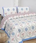 FEELRAX 380 GSM Jaipuri Razai Hand Block Machine Quilting Printed Quilted Bedspread Bedcover with 2 Pillow Cover Winter Cotton King Size Quilt Razai - King Size Multicolor, Rajai 108X108 Inch