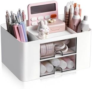 Desk Organizer with Drawers, 2 Drawer Storage Case, Office Drawer Organizer Vanity Organizer Plastic Desktop Organiser for Stationery Supplies for Pencils Markers Erasers Pens Sticky Notes(White)