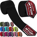 WYOX Boxing Hand Wraps Inner Gloves - Elasticated Thumb Loop Bandages, Mexican Style Under Mitts for Wrist Wrap Protection, Muay Thai, MMA (1 Pair, Plain Black, 4.5 Meter / 180 inches (Length))