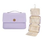 Toiletry Bag for Women, Hanging Travel Makeup Organizer with 4 Compartments, Pu Leather Waterproof Toiletry Cosmetic Bag for Full Sized Toiletries, Purple, Fashion