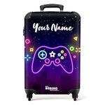 NoBoringSuitcases.com® Children's Luggage Kids Suitcase - Personalised Hand Luggage on Wheels - Cabin Suitcase - Gaming Controller Design - 55x40x20cm - Hard Shell Trolley - 20 Inch - 10kg