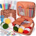 Coopay Crochet Kit Beginners Crochet Hook Set with Crochet Yarn, 58PCS Portable Crochet Set with Ergonomic Crochet Hooks, Small Crochet Hooks, Travel Crochet Hook Case Full Knitting Crochet Supplies