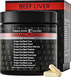 Formulation Factory Primal Power 10-in-1 Grass-Fed Beef Organ Complex with Liver, Heart, Bone Marrow, Orchic, Kidney, Spleen, Pancreas, Adrenals, Thymus & Brain - 120 Capsules