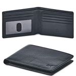 Real Leather Mens Bifold Wallet RFID Blocking Slim Minimalist Front Pocket - Thin & Stylish with ID Window (Black Nappa)