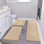 Pauwer Bathroom Mat Sets 3 Piece Non-Slip Machine Washable Bath Mat Set and Toilet Mat Super Absorbent Water Bath Mats for Bathroom, Beige