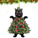 Christmas Ornaments 2024, Black Cat Christmas Decorations, Cute Screaming Cat Christmas Tree Hanging Ornaments, Acrylic 2 Side Printed Christmas Decor, Personalized Christmas Stockings for Cat Lovers