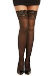 Dreamgirl Women's Sheer Lace Top Thigh High Suspender Stockings, Black Black, XXX-Large (Size:One Size Queen)