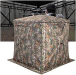 COSTWAY 3 Person Pop Up Hunting Blind, 270°/360° One Way See Through Camouflage Ground Tent with Carrying Bag, Hunting Blind Gear for Shooting Bird Watching (270° See Through, 1 Triangular Door)