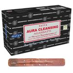 Satya Nag Champa Aura Cleansing Incense Sticks | x12 pack | with SAMASIA incense sticks holder | Used for Auomatherapy, Spa, Yoga, Weddings, Meditation, Healing, Positivity and Relaxation