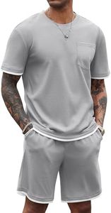 COOFANDY Men's Waffle Shirt and Shorts Set 2 Piece Outfits Casual Summer Tracksuits Set with Pockets, Light Grey, Medium